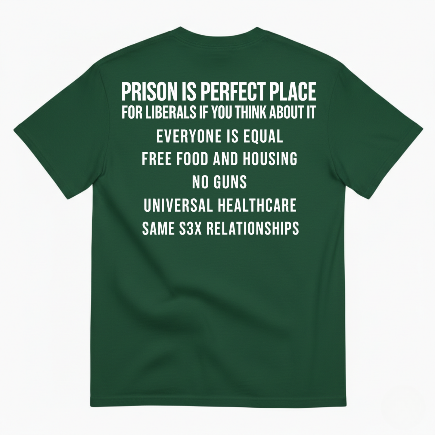 PRISON IS PERFECT PLACE (IF YOU THINK ABOUT IT) T-SHIRT (BACK PRINT)