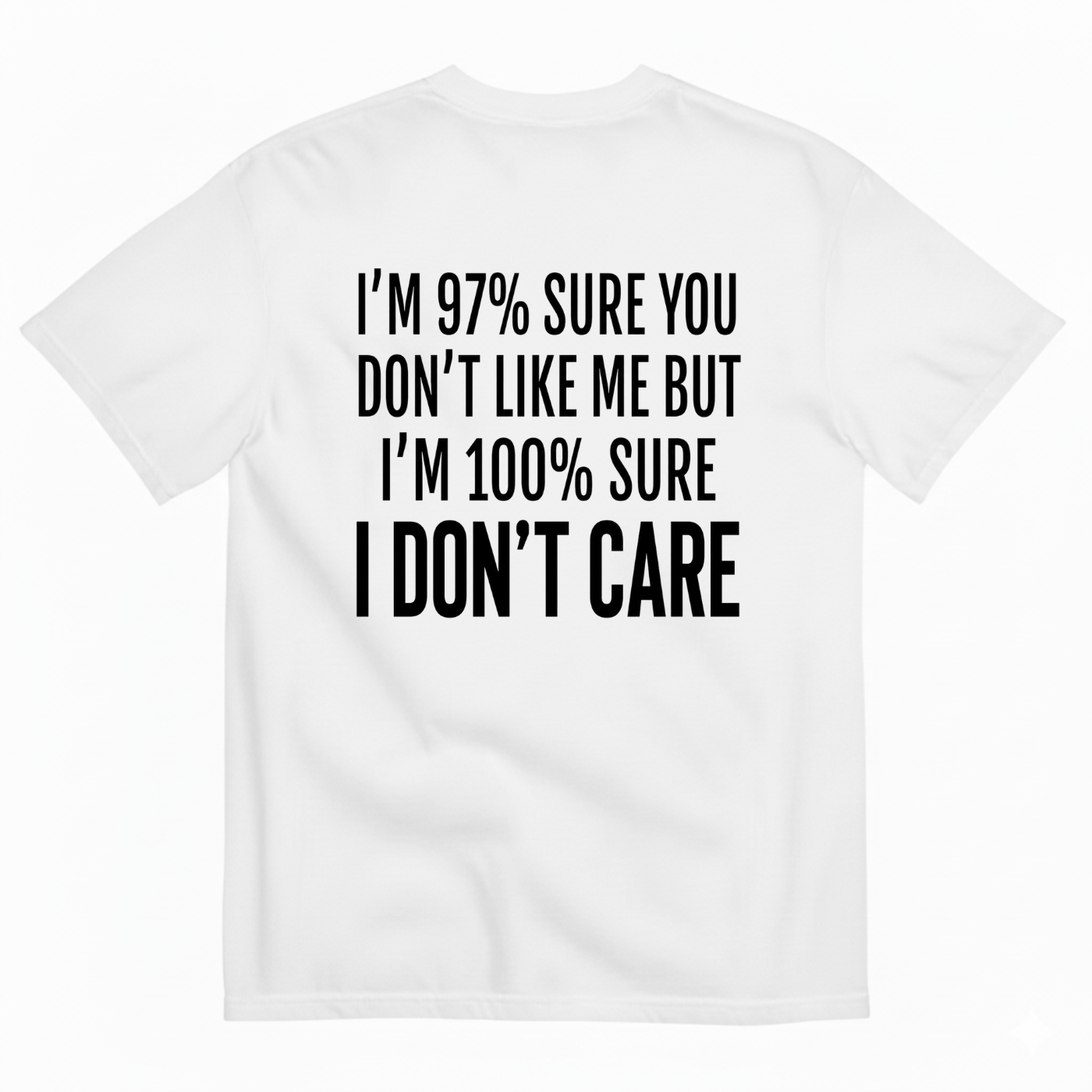 I'M 97% SURE YOU DON'T LIKE ME BUT I'M 100% SURE I DON'T CARE T-SHIRT (BACK PRINT)
