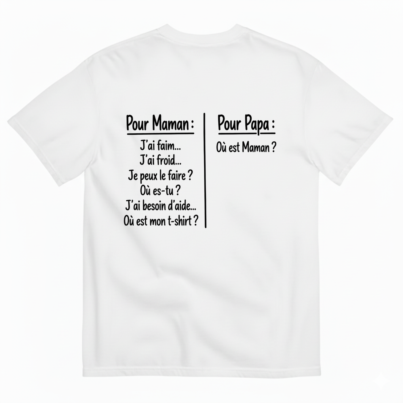 POUR MAMAN POUR PAPA T-SHIRT (BACK PRINT)