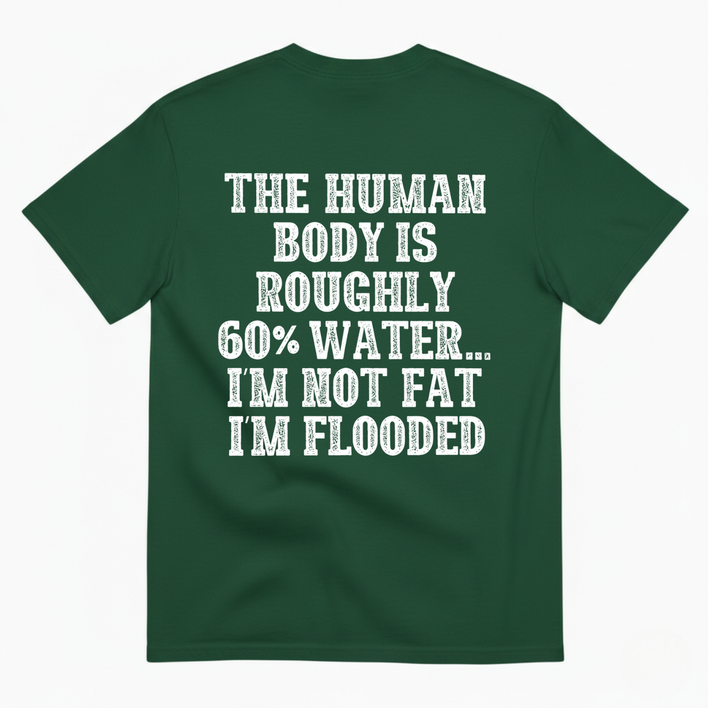 THE HUMAN BODY IS ROUGHLY 60% WATER... I'M NOT FAT I'M FLOODED T-SHIRT (BACK PRINT)