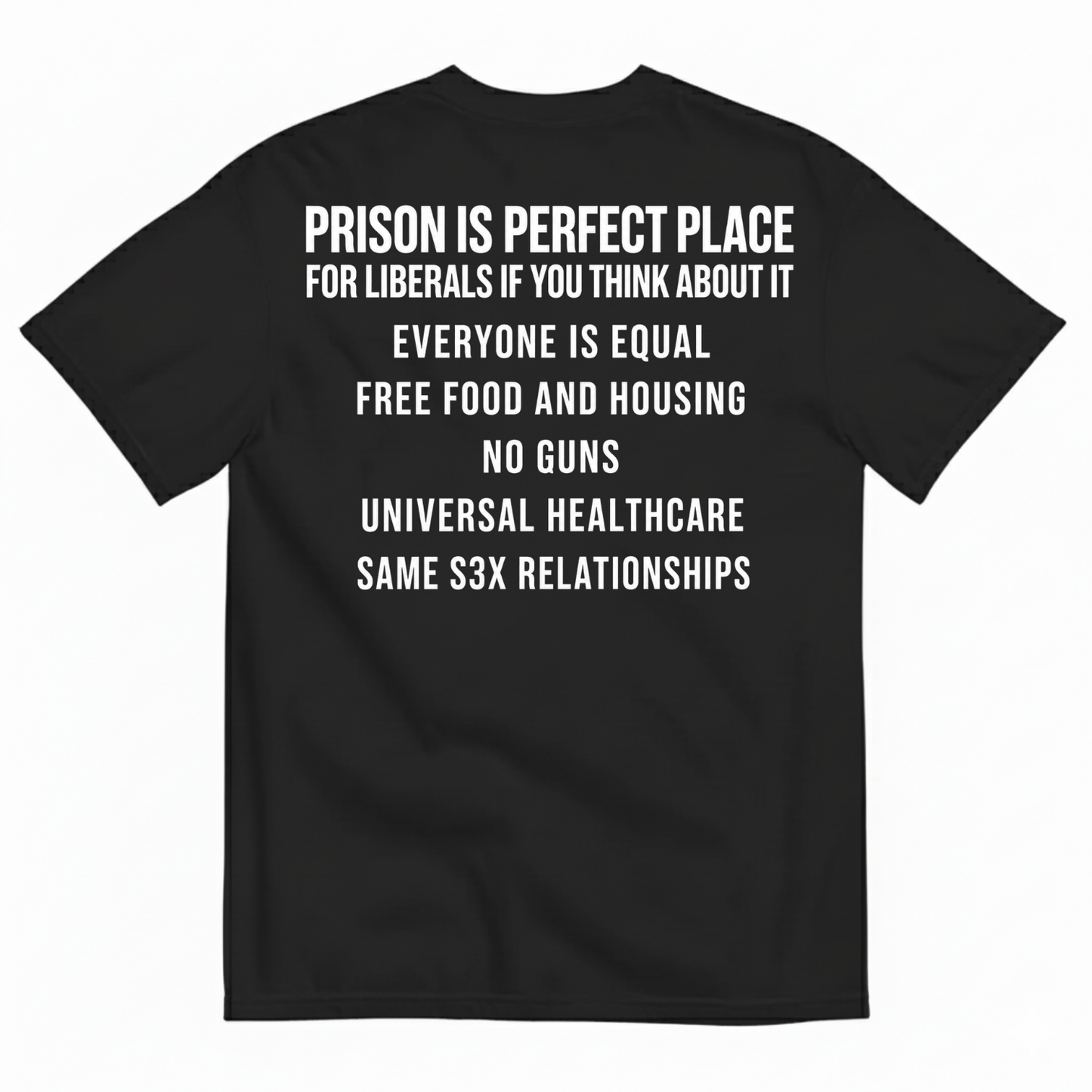 PRISON IS PERFECT PLACE (IF YOU THINK ABOUT IT) T-SHIRT (BACK PRINT)
