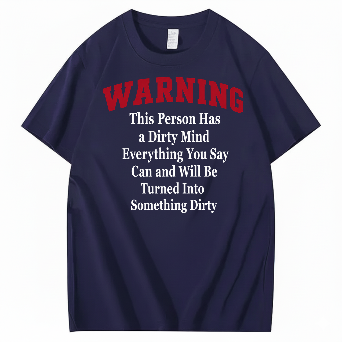 WARNING THIS PERSON HAS A DIRTY MIND EVERYTHING YOU SAY CAN AND WILL BE TURNED INTO SOMETHING DIRTY T-SHIRT (FRONT PRINT)
