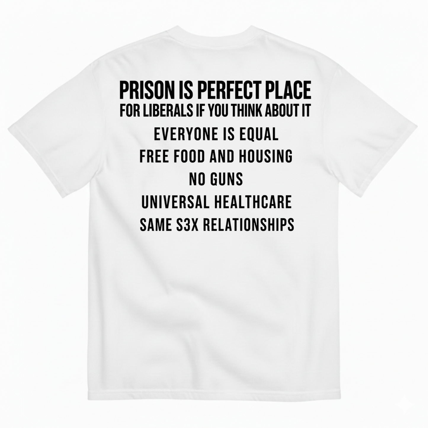 PRISON IS PERFECT PLACE (IF YOU THINK ABOUT IT) T-SHIRT (BACK PRINT)