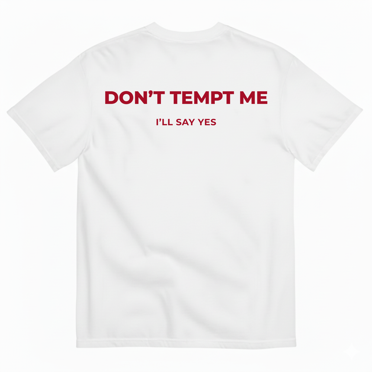 DON’T TEMPT ME I’LL SAY YES T-SHIRT (BACK PRINT)
