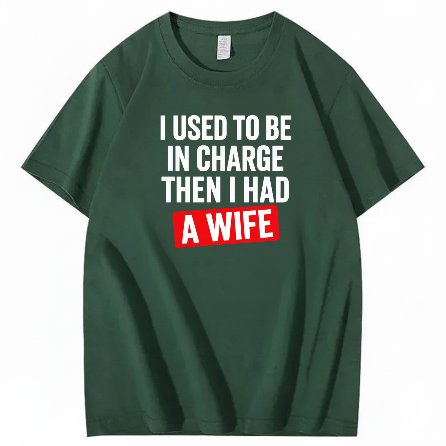 I USED TO BE IN CHARGE THEN I HAD A WIFE T-SHIRT (FRONT PRINT)