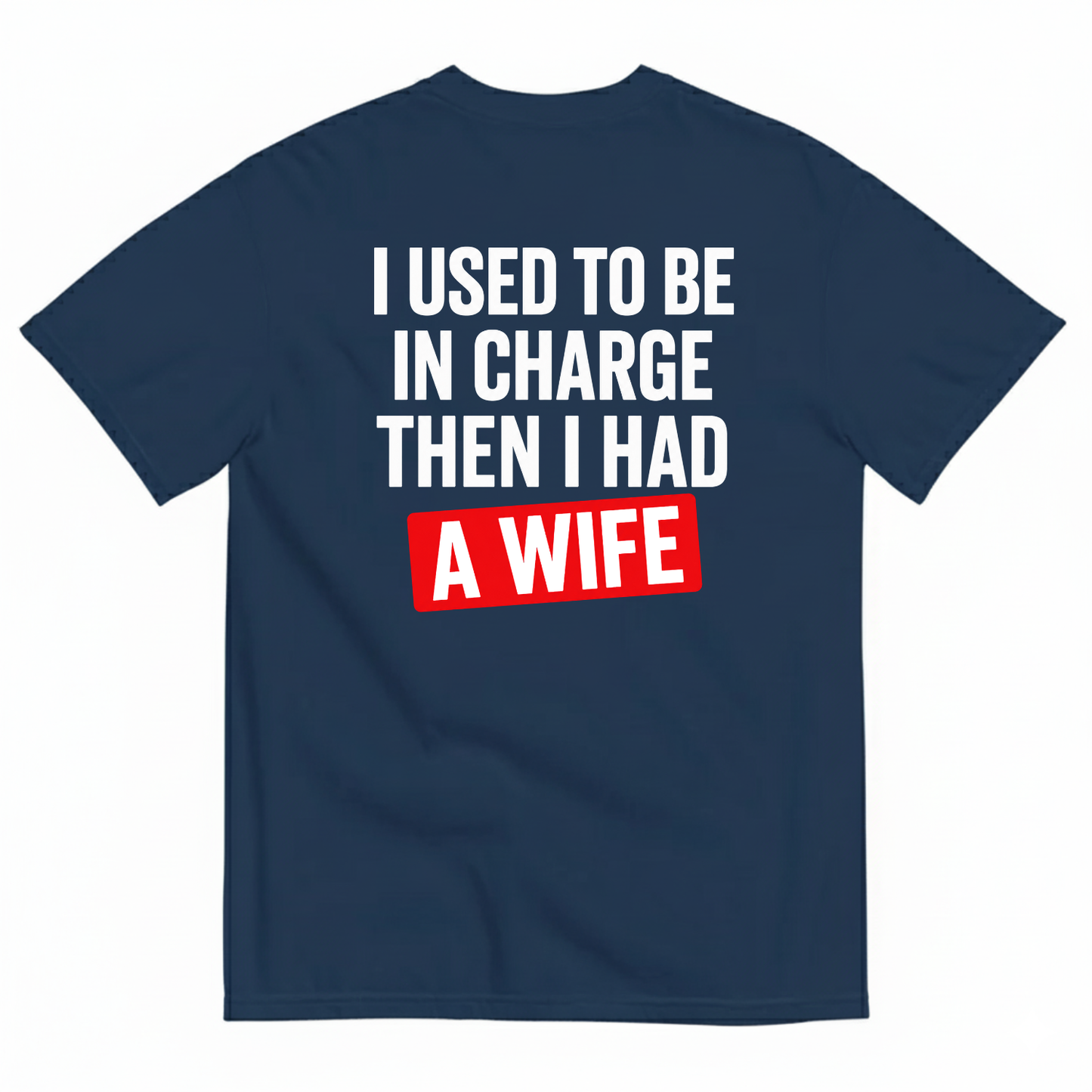 I USED TO BE IN CHARGE THEN I HAD A WIFE T-SHIRT (BACK PRINT)