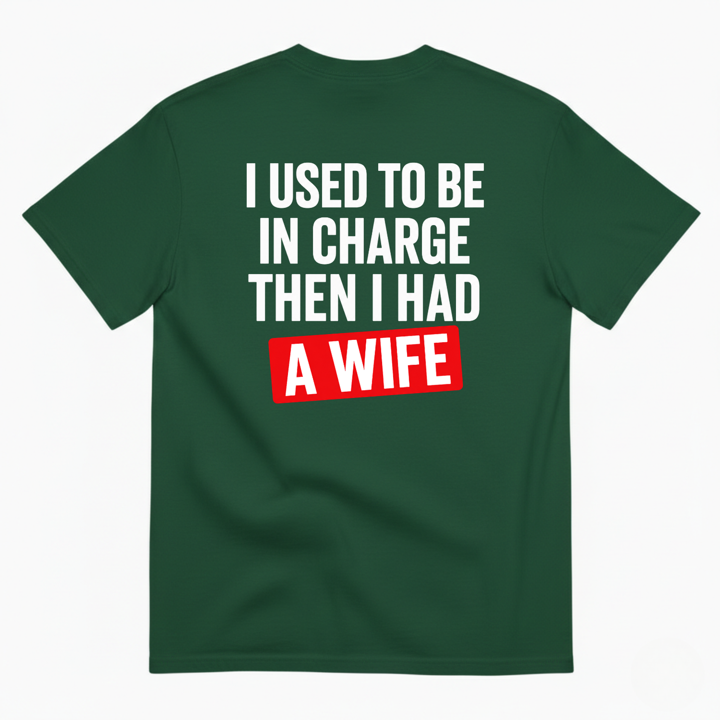 I USED TO BE IN CHARGE THEN I HAD A WIFE T-SHIRT (BACK PRINT)