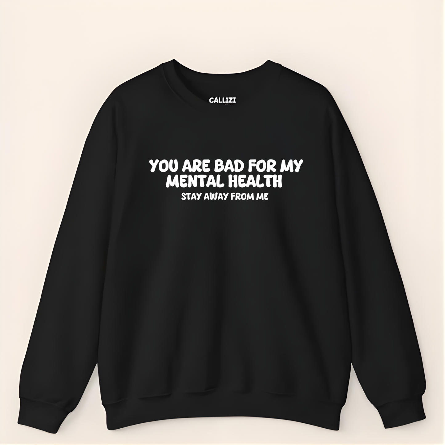 Unisex Black Crewneck Sweatshirt – “Protecting My Peace – Please Stay Away” – Graphic Slogan, Relaxed Fit