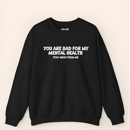 Unisex Black Crewneck Sweatshirt – “Protecting My Peace – Please Stay Away” – Graphic Slogan, Relaxed Fit