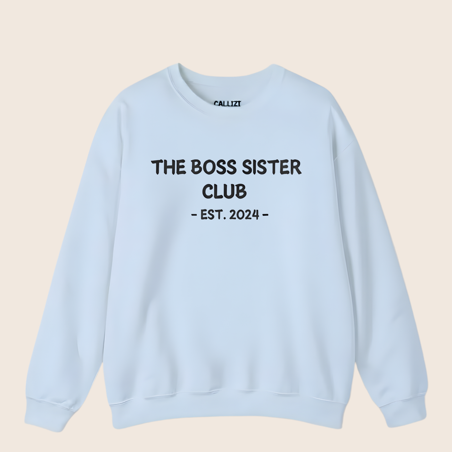 Unisex Black Crewneck Sweatshirt – “Boss Sister Club – EST. 2024” – Graphic Slogan, Relaxed Fit