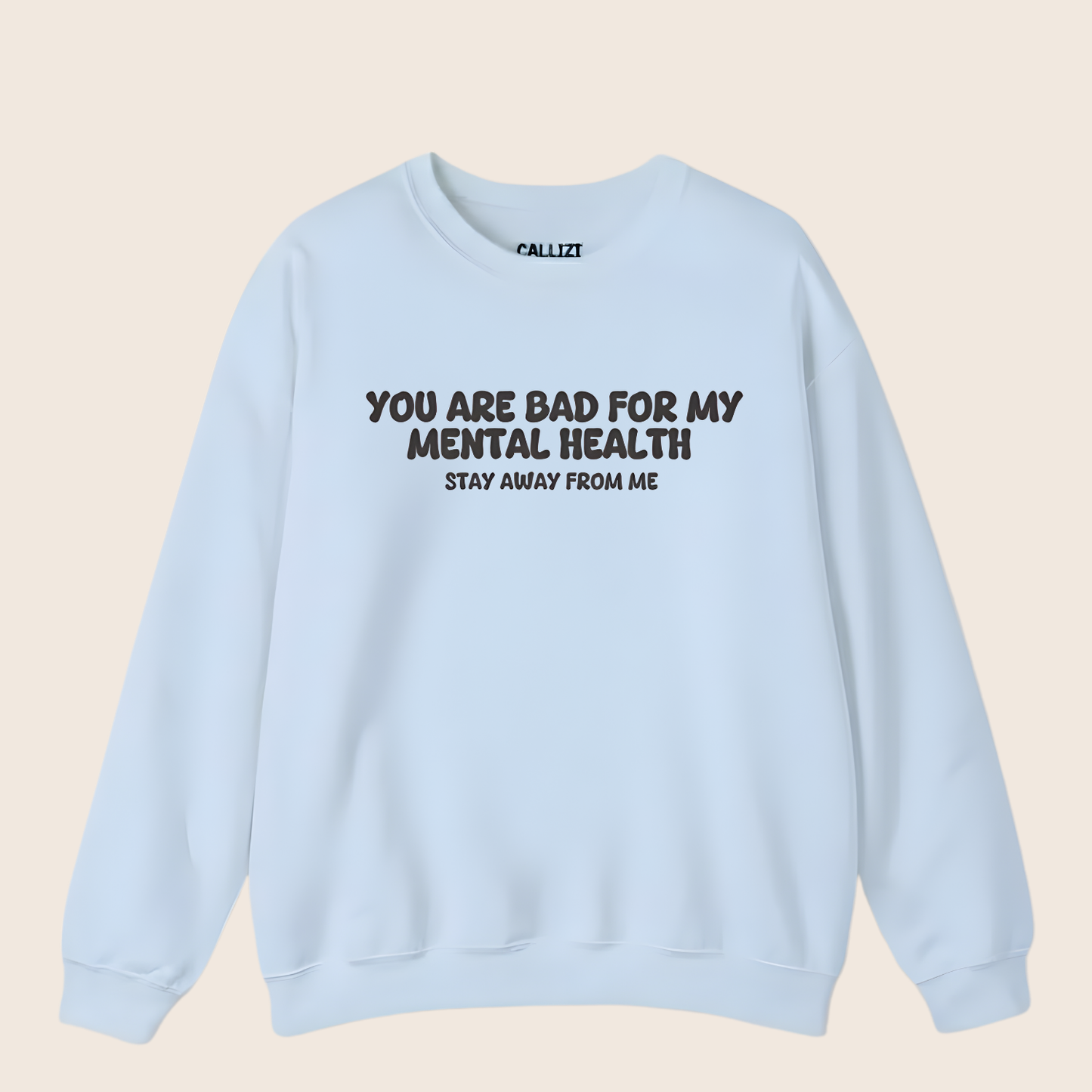 Unisex Black Crewneck Sweatshirt – “Protecting My Peace – Please Stay Away” – Graphic Slogan, Relaxed Fit