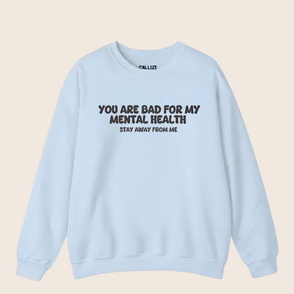 Unisex Black Crewneck Sweatshirt – “Protecting My Peace – Please Stay Away” – Graphic Slogan, Relaxed Fit