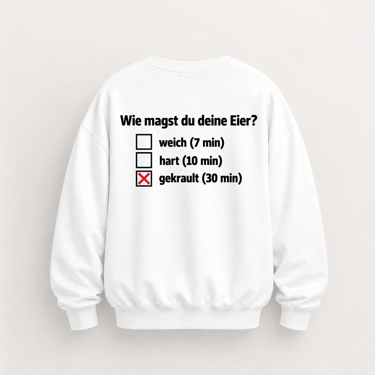 WIE MAGST DU DEINE EIER SWEATSHIRT (BACK PRINT)