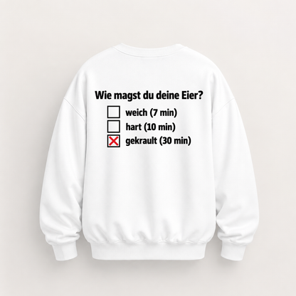 WIE MAGST DU DEINE EIER SWEATSHIRT (BACK PRINT)