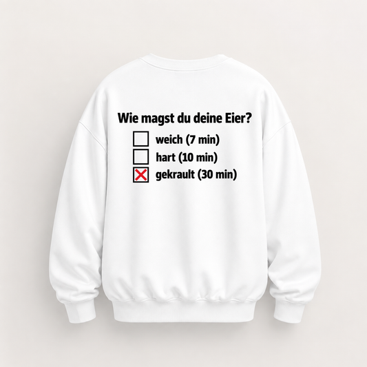 WIE MAGST DU DEINE EIER SWEATSHIRT (BACK PRINT)