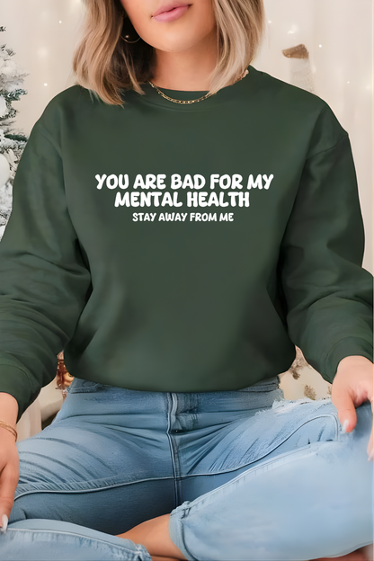 Unisex Black Crewneck Sweatshirt – “Protecting My Peace – Please Stay Away” – Graphic Slogan, Relaxed Fit