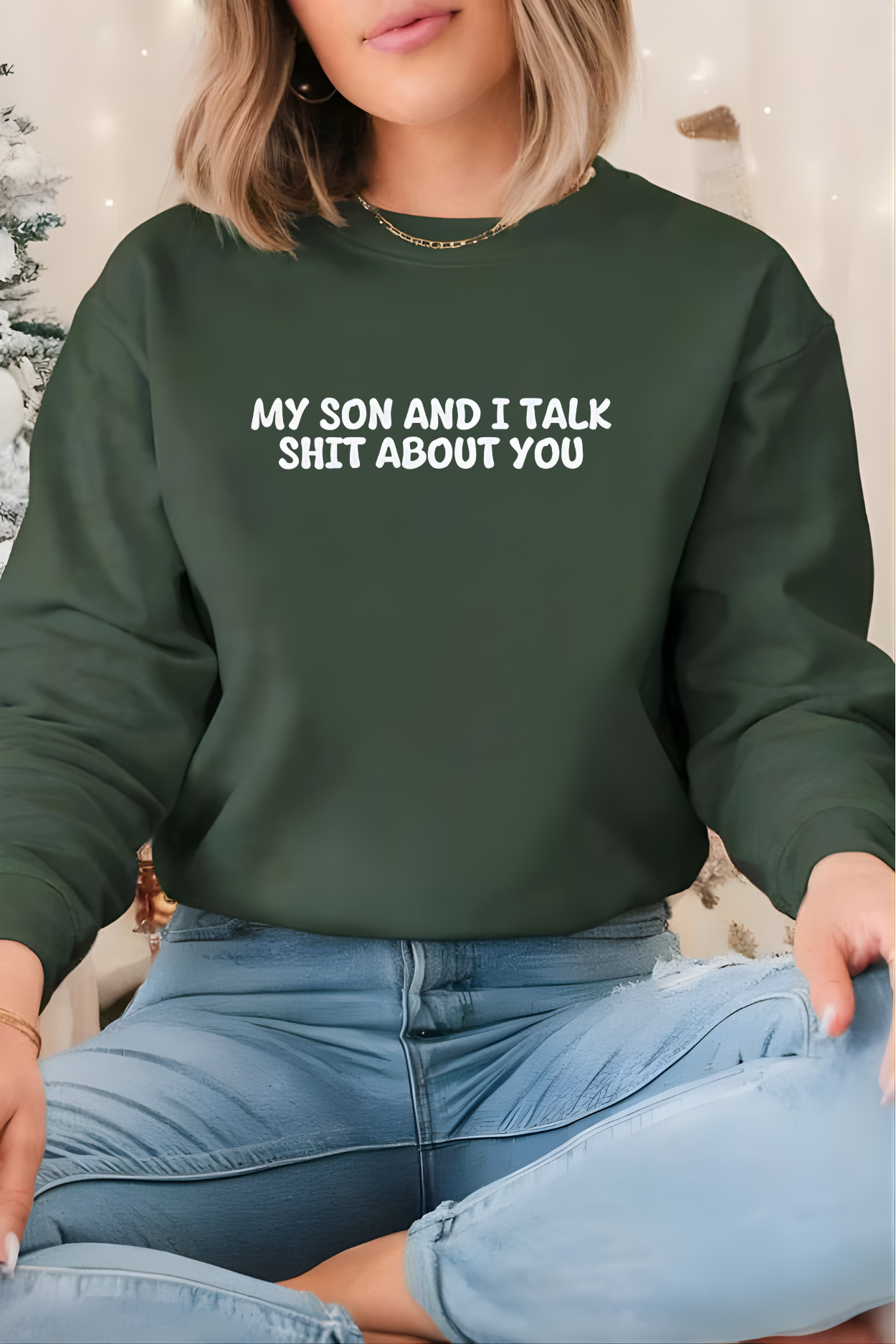 Unisex Black Crewneck Sweatshirt – “My Son and I Talk Smack About You” – Funny Parenting Slogan