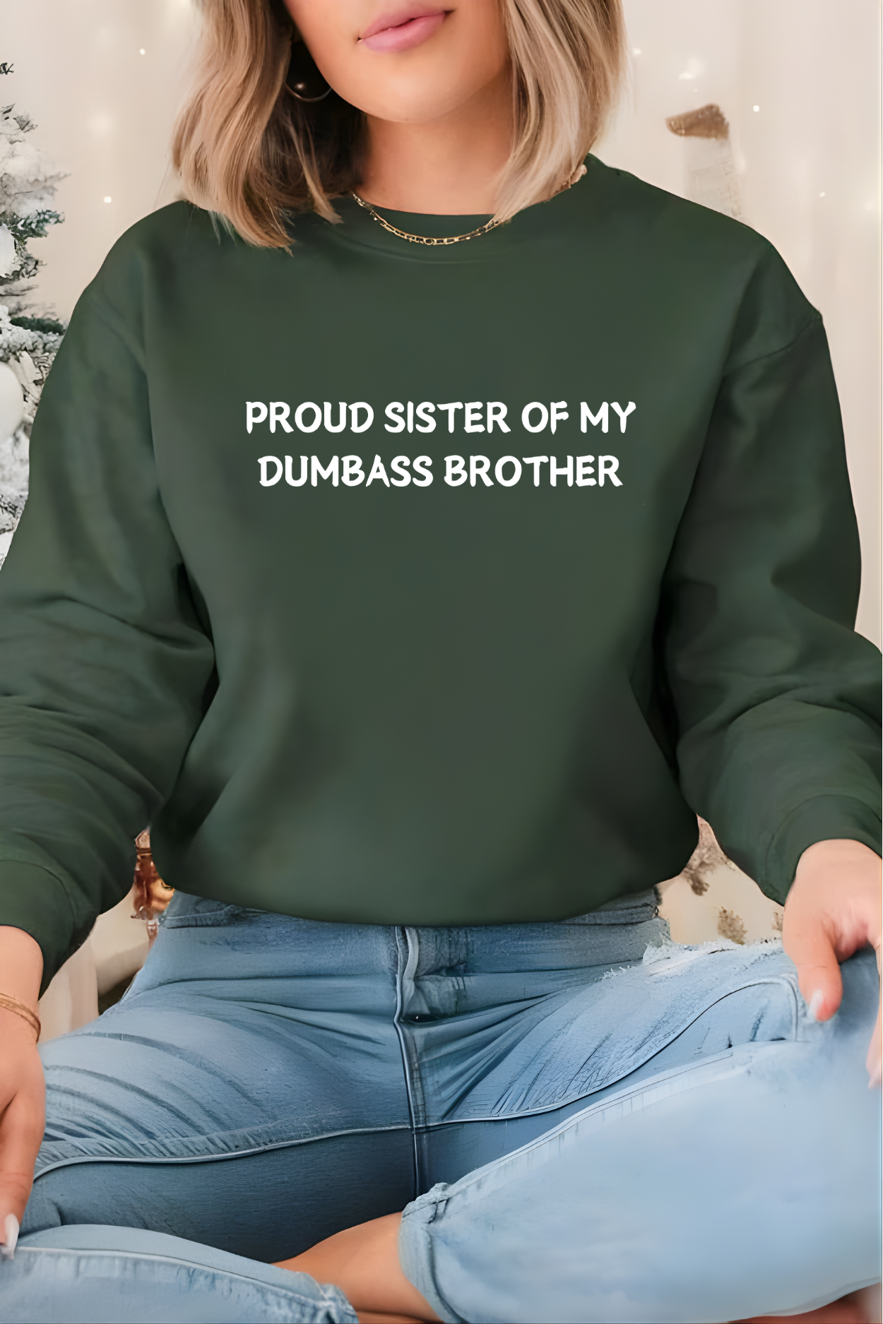 Unisex Graphic Sweatshirt – “Proud Sister of My Goofy Brother” – Black Crewneck, Funny Slogan