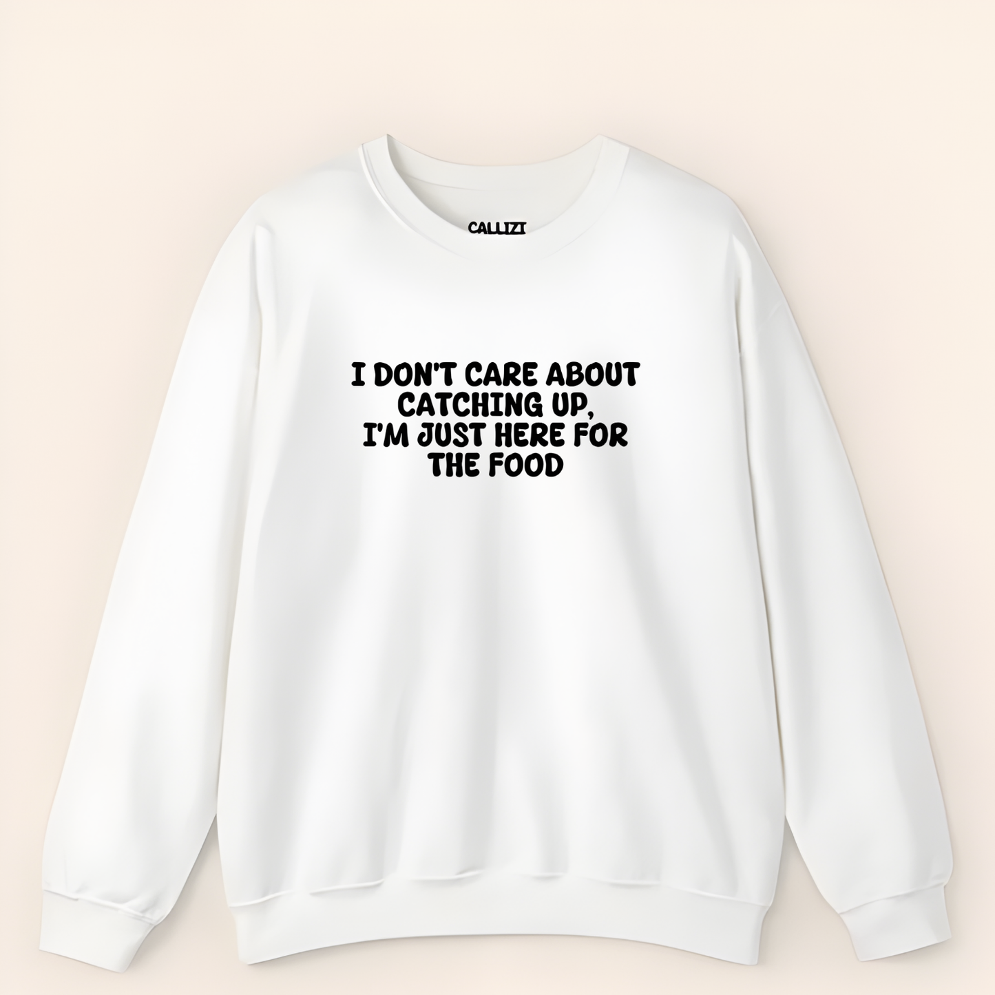Unisex Crewneck Sweatshirt “I’m Just Here For The Food” – Black, Long Sleeve, Relaxed Fit