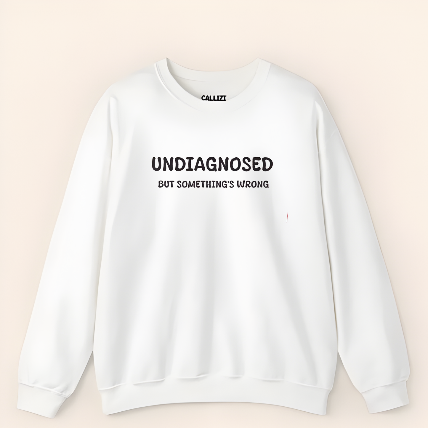 Unisex Black Graphic Sweatshirt – “Undiagnosed But Something’s Wrong” – Crewneck, Long Sleeve, Cotton‑Blend Fleece (S–XL)