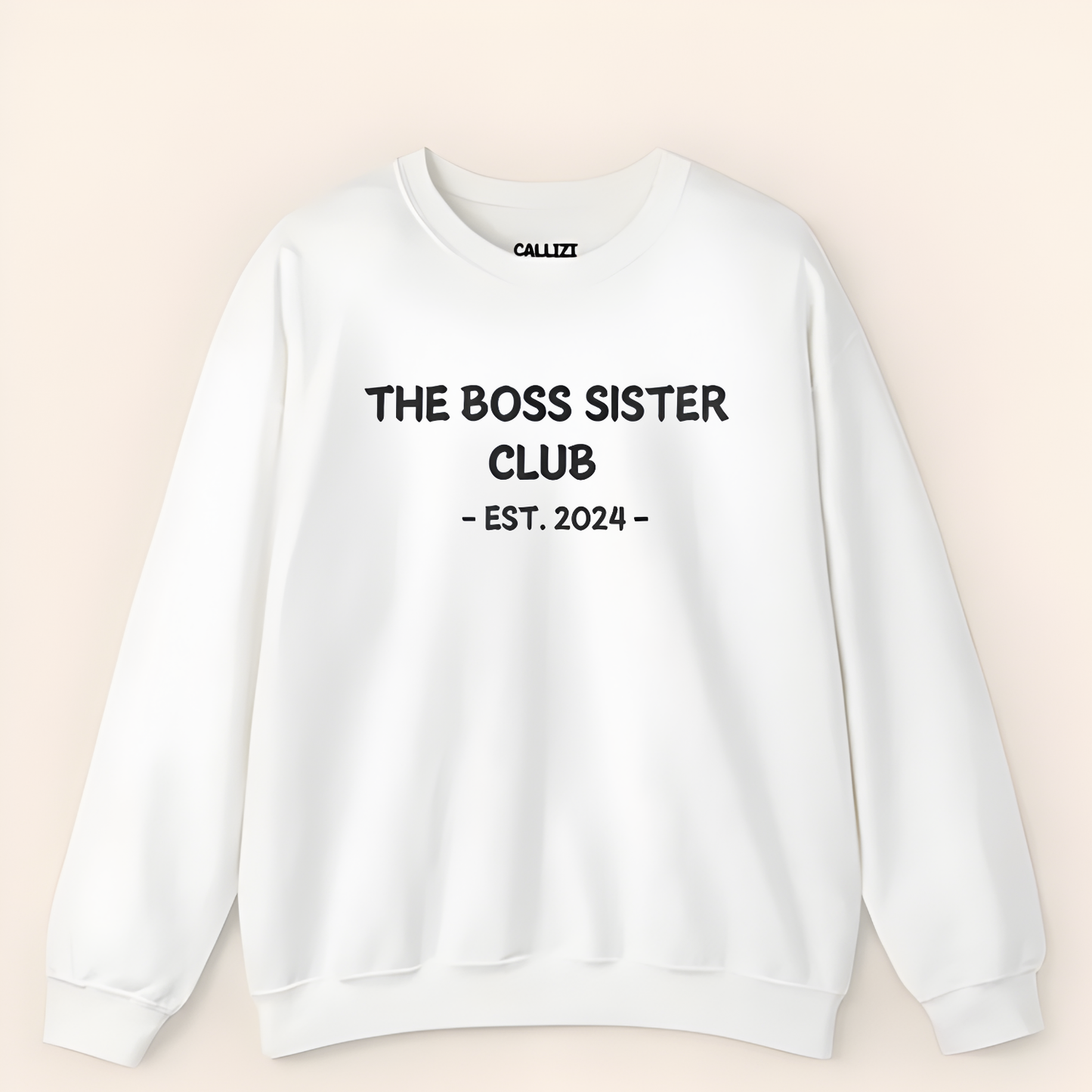 Unisex Black Crewneck Sweatshirt – “Boss Sister Club – EST. 2024” – Graphic Slogan, Relaxed Fit