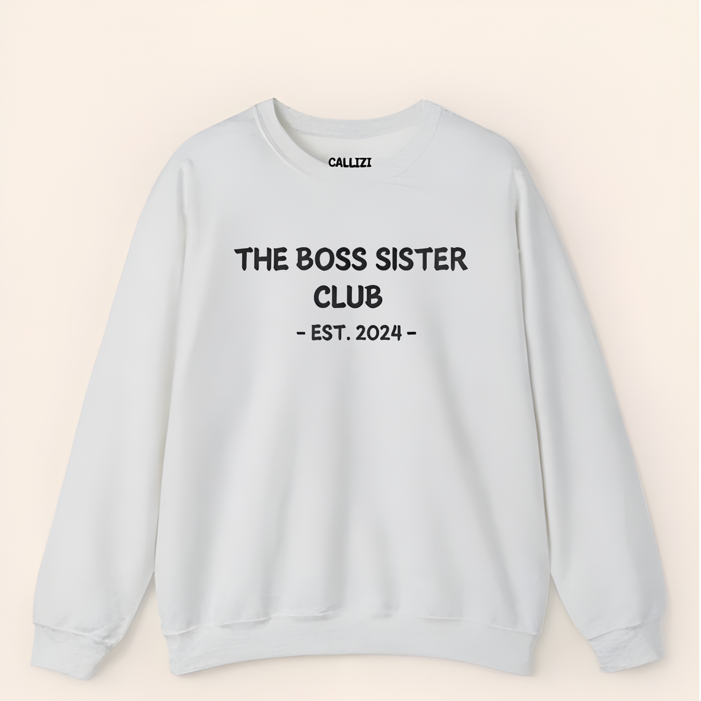 Unisex Black Crewneck Sweatshirt – “Boss Sister Club – EST. 2024” – Graphic Slogan, Relaxed Fit