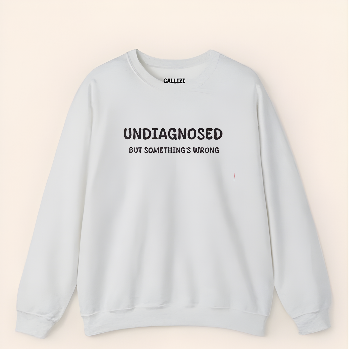 Unisex Black Graphic Sweatshirt – “Undiagnosed But Something’s Wrong” – Crewneck, Long Sleeve, Cotton‑Blend Fleece (S–XL)