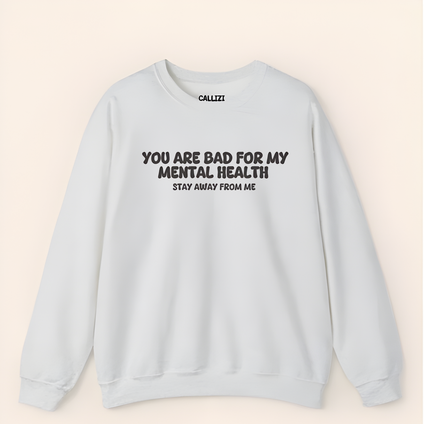 Unisex Black Crewneck Sweatshirt – “Protecting My Peace – Please Stay Away” – Graphic Slogan, Relaxed Fit