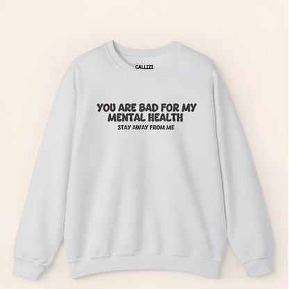 Unisex Black Crewneck Sweatshirt – “Protecting My Peace – Please Stay Away” – Graphic Slogan, Relaxed Fit