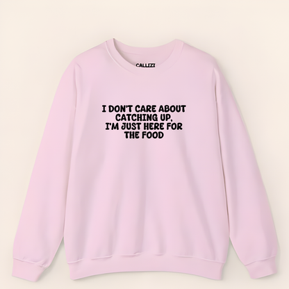 Unisex Crewneck Sweatshirt “I’m Just Here For The Food” – Black, Long Sleeve, Relaxed Fit