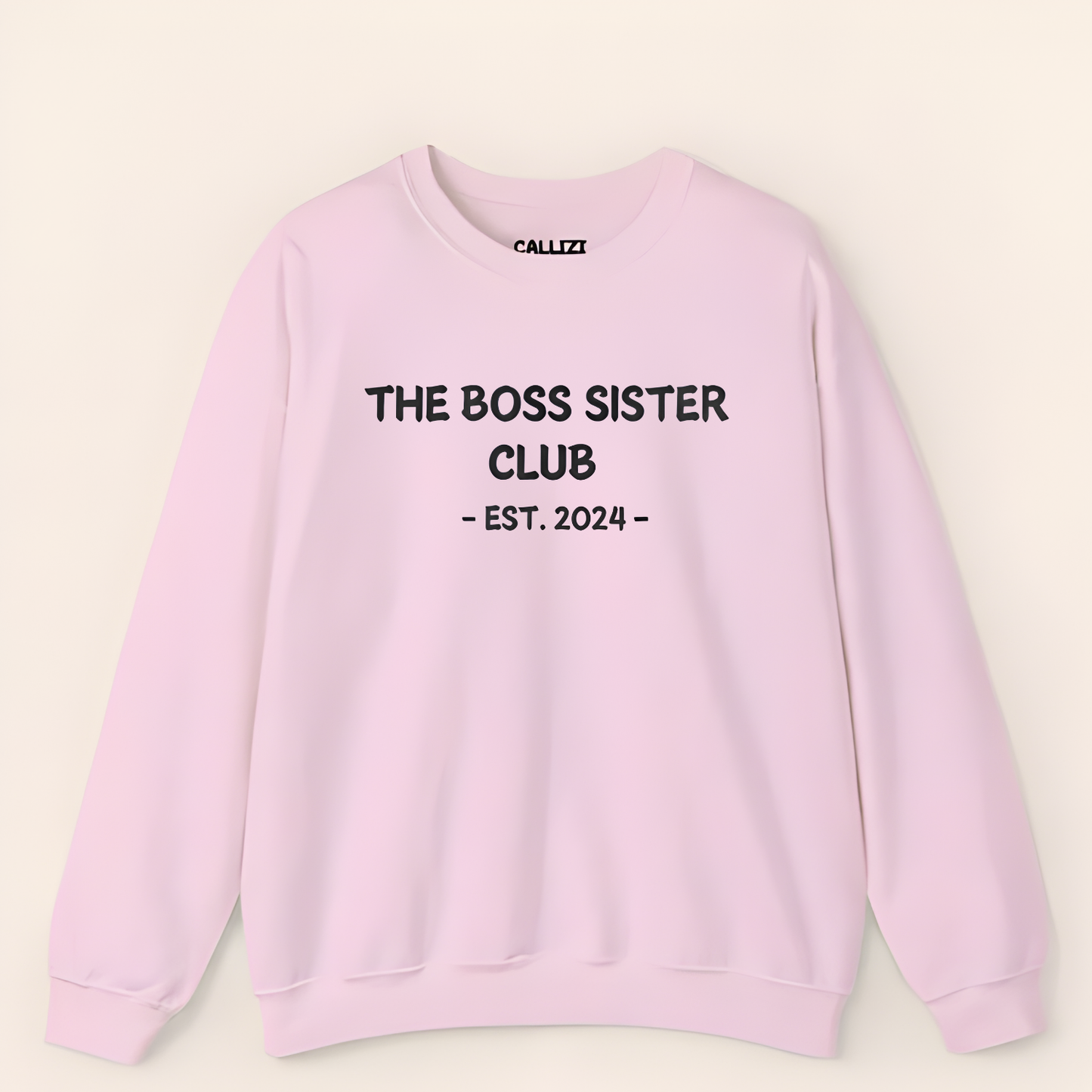 Unisex Black Crewneck Sweatshirt – “Boss Sister Club – EST. 2024” – Graphic Slogan, Relaxed Fit