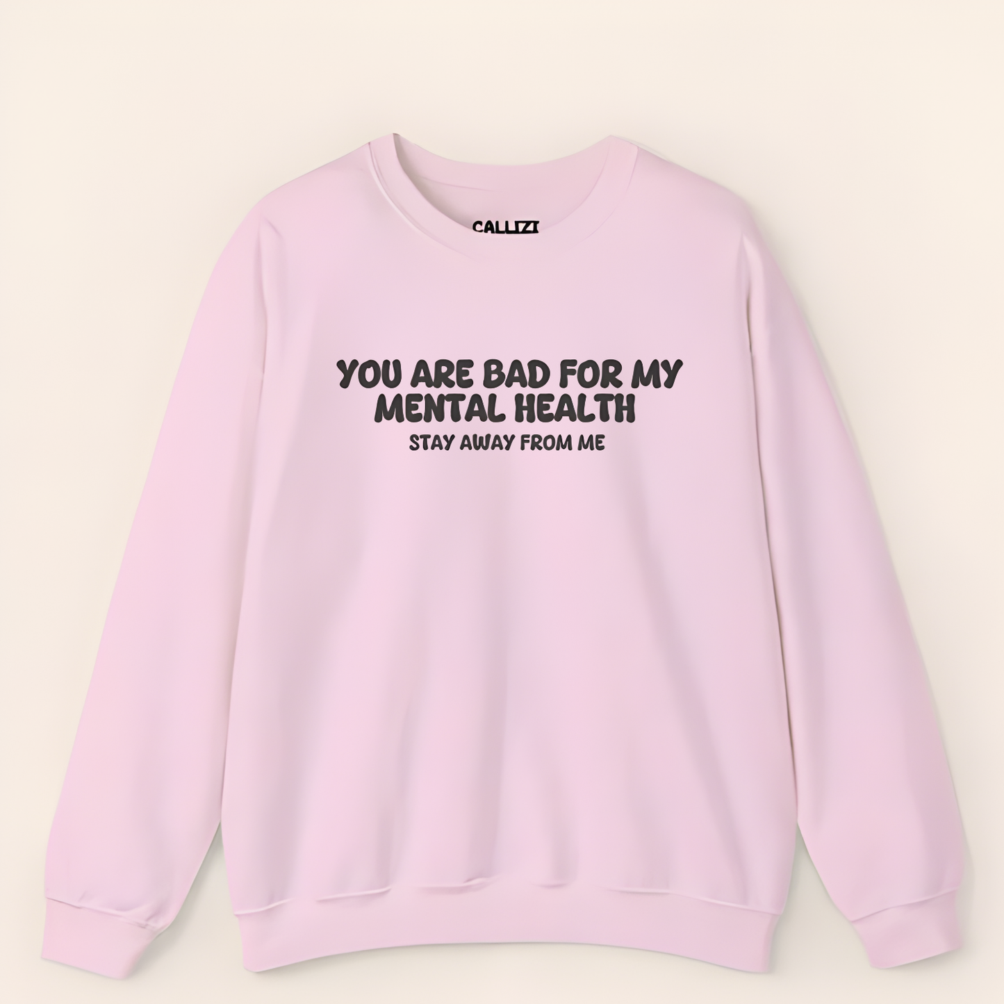 Unisex Black Crewneck Sweatshirt – “Protecting My Peace – Please Stay Away” – Graphic Slogan, Relaxed Fit