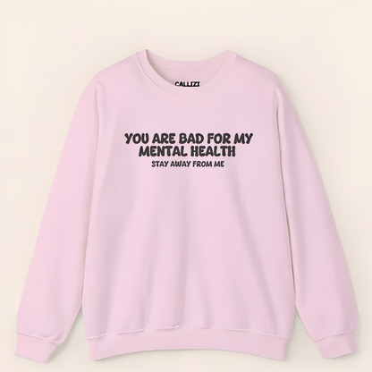 Unisex Black Crewneck Sweatshirt – “Protecting My Peace – Please Stay Away” – Graphic Slogan, Relaxed Fit