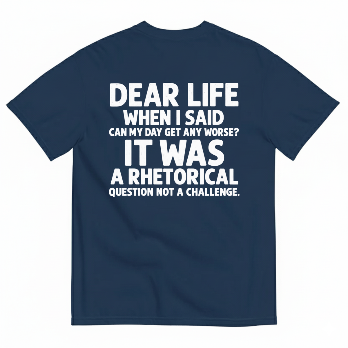 DEAR LIFE IT WAS A RHETORICAL QUESTION NOT A CHALLENGE T-SHIRT (BACK PRINT)