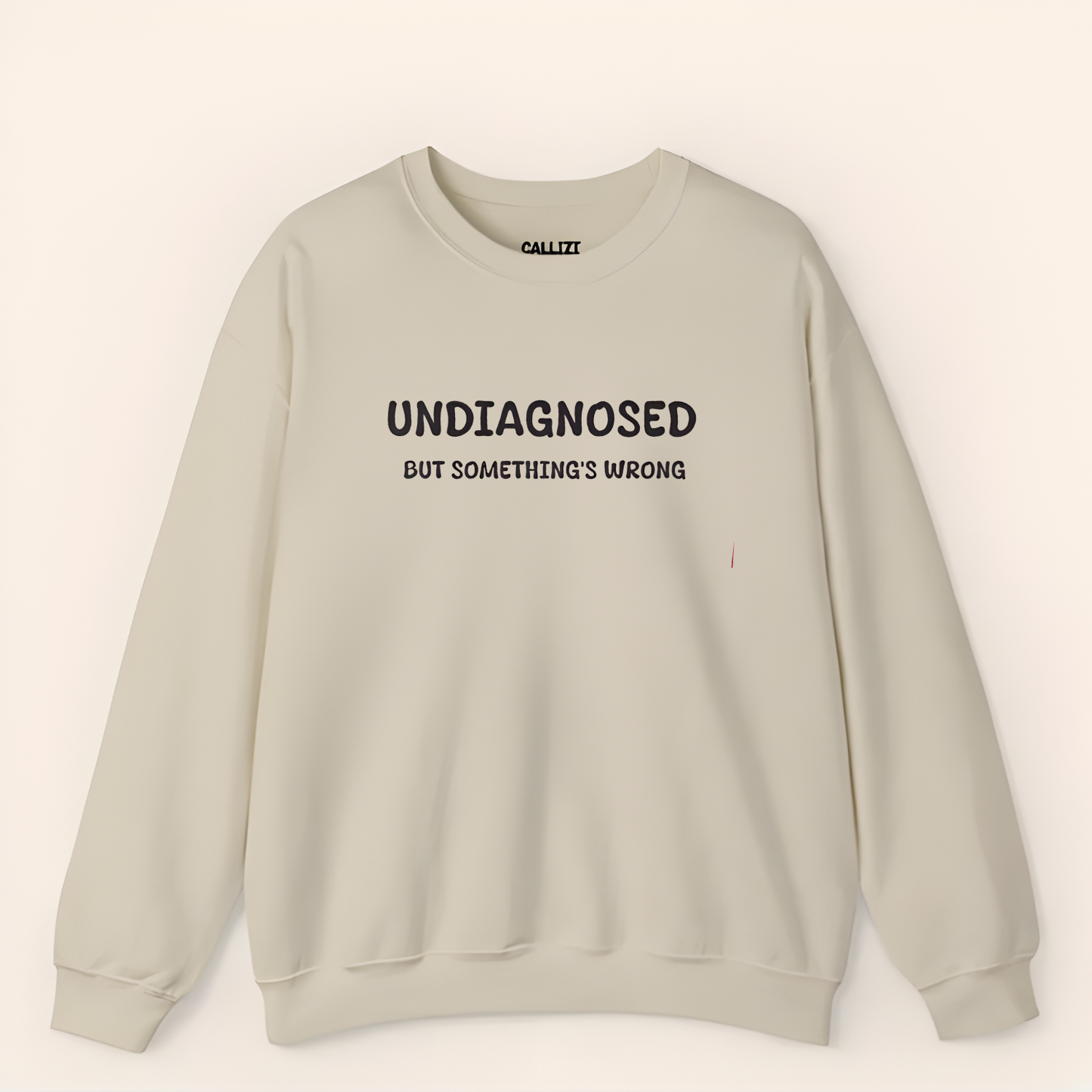 Unisex Black Graphic Sweatshirt – “Undiagnosed But Something’s Wrong” – Crewneck, Long Sleeve, Cotton‑Blend Fleece (S–XL)