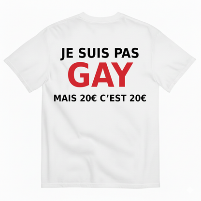 JE SUIS PAS GAY MAIS 20€ C’EST 20€ T-SHIRT (BACK PRINT)