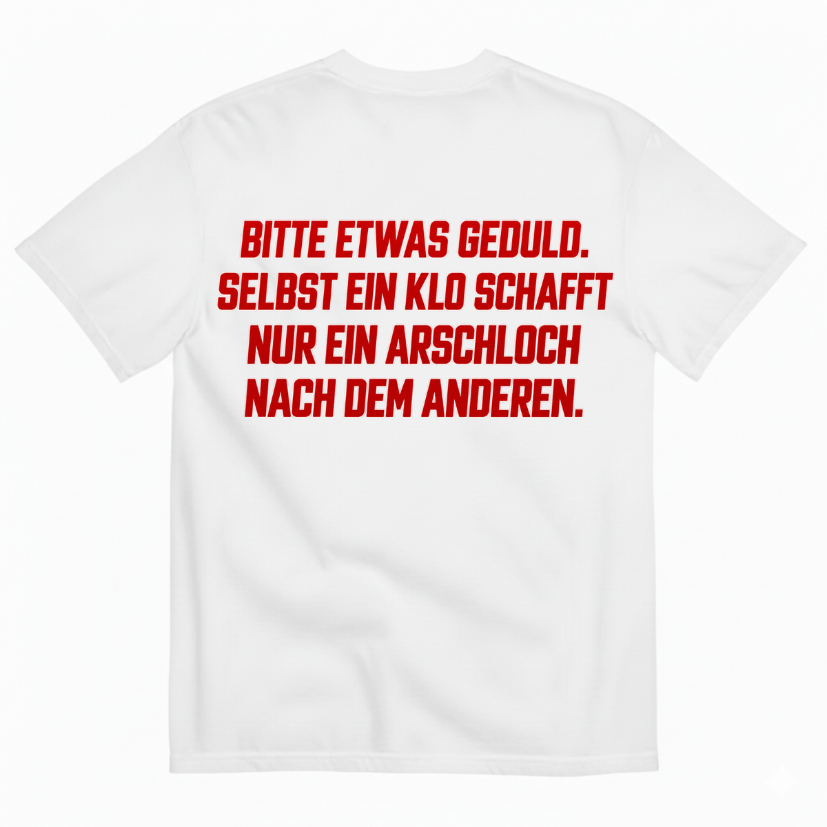 BITTE ETWAS GEDULD. SELBST EIN KLO SCHAFFT NUR EIN ARSCHLOCH NACH DEM ANDEREN T-SHIRT (BACK PRINT)