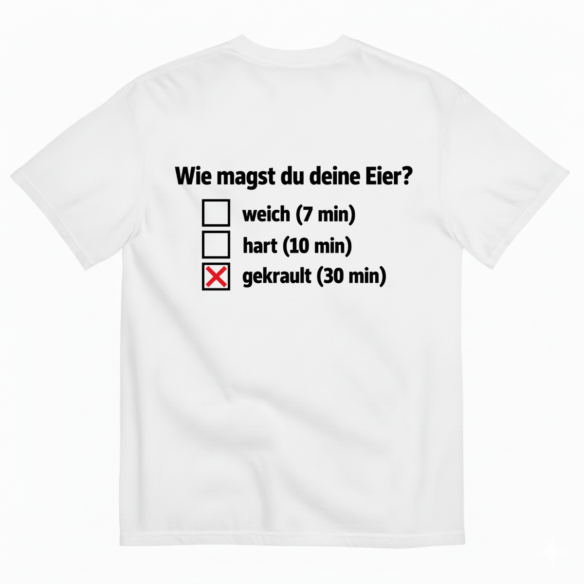 WIE MAGST DU DEINE EIER T-SHIRT (BACK PRINT)