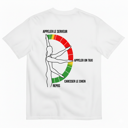 "APPELER LE SERVEUR," "APPELER UN TAXI," "CARESSER LE CHIEN," and "REPOS T-SHIRT (BACK PRINT)