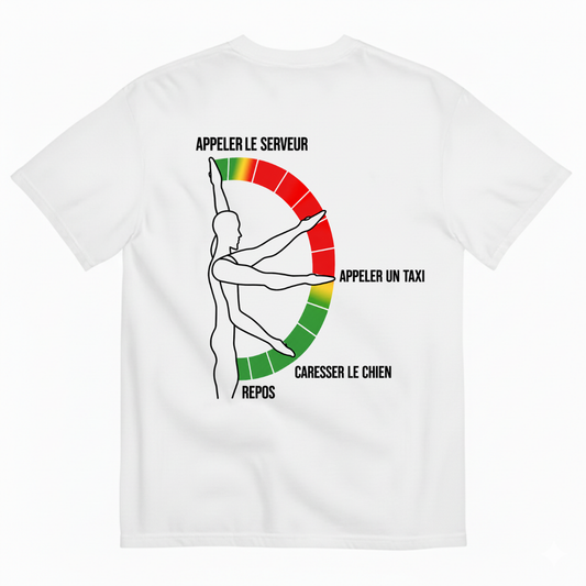 "APPELER LE SERVEUR," "APPELER UN TAXI," "CARESSER LE CHIEN," and "REPOS T-SHIRT (BACK PRINT)