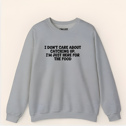 Unisex Crewneck Sweatshirt “I’m Just Here For The Food” – Black, Long Sleeve, Relaxed Fit