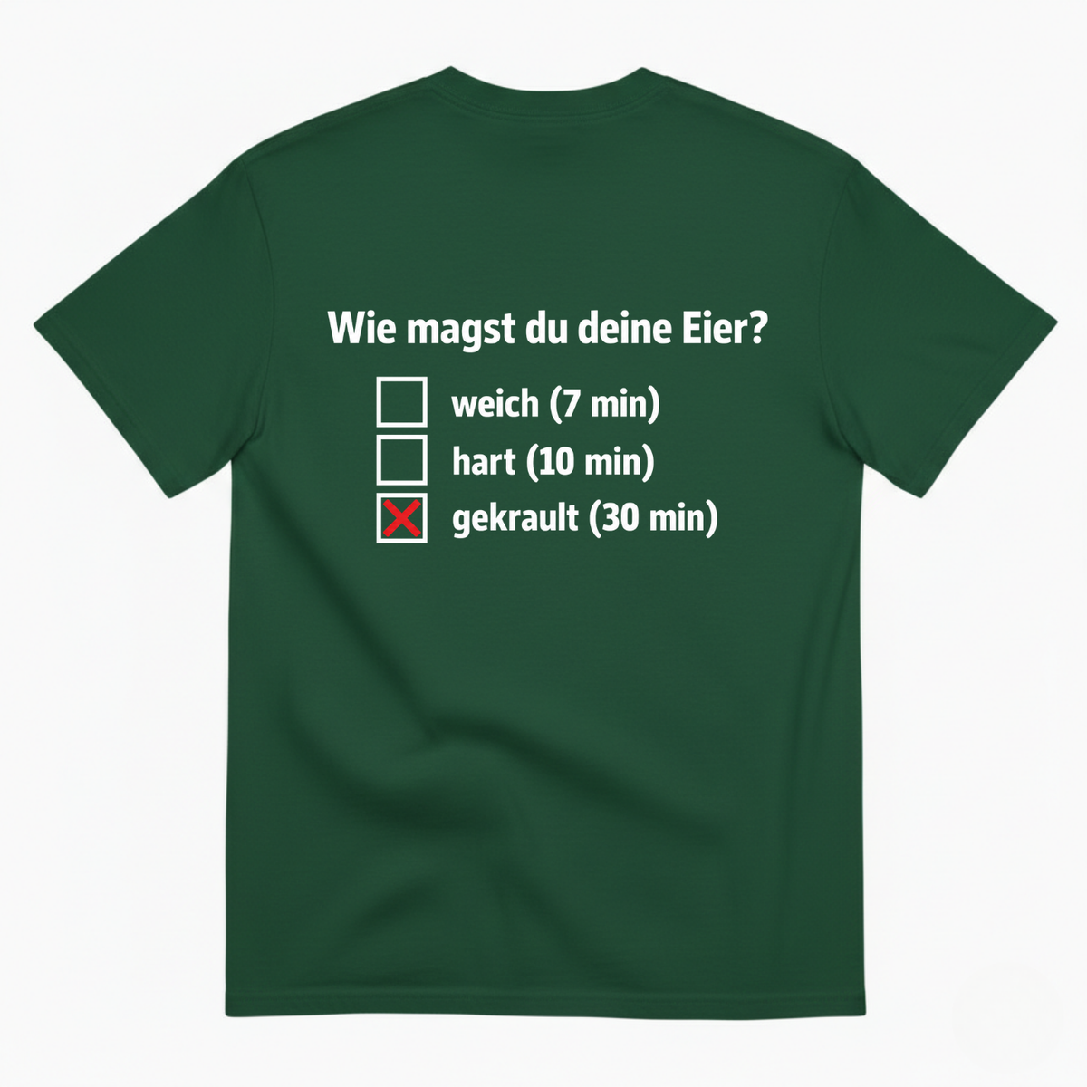 WIE MAGST DU DEINE EIER T-SHIRT (BACK PRINT)