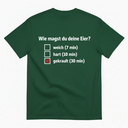 WIE MAGST DU DEINE EIER T-SHIRT (BACK PRINT)
