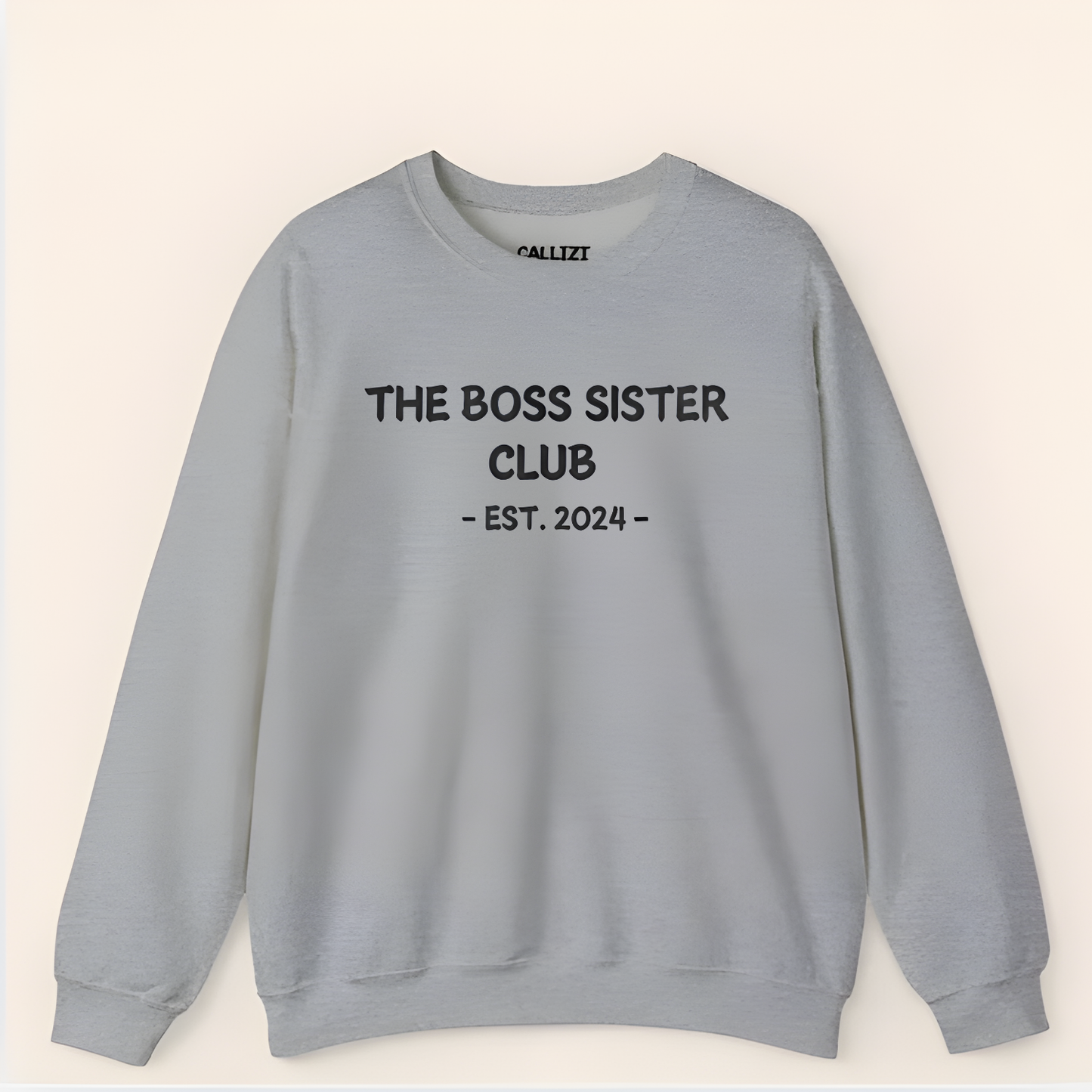 Unisex Black Crewneck Sweatshirt – “Boss Sister Club – EST. 2024” – Graphic Slogan, Relaxed Fit
