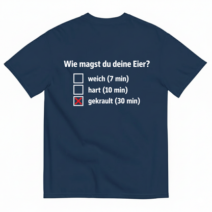 WIE MAGST DU DEINE EIER T-SHIRT (BACK PRINT)