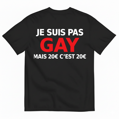 JE SUIS PAS GAY MAIS 20€ C’EST 20€ T-SHIRT (BACK PRINT)