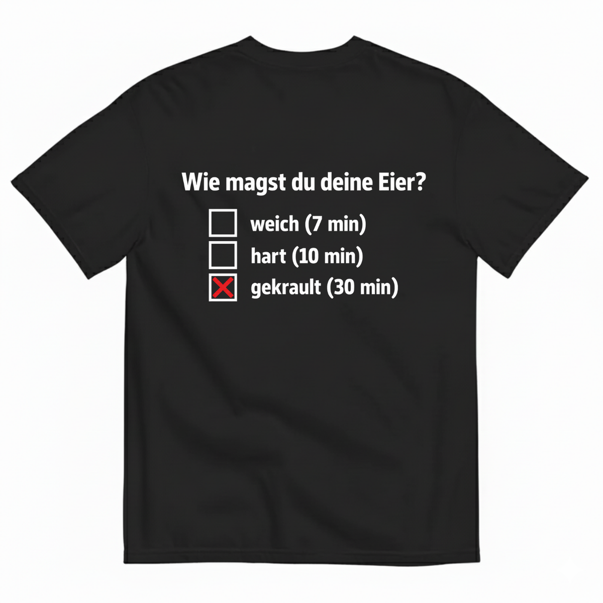 WIE MAGST DU DEINE EIER T-SHIRT (BACK PRINT)