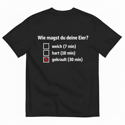 WIE MAGST DU DEINE EIER T-SHIRT (BACK PRINT)