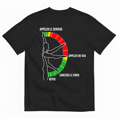 "APPELER LE SERVEUR," "APPELER UN TAXI," "CARESSER LE CHIEN," and "REPOS T-SHIRT (BACK PRINT)