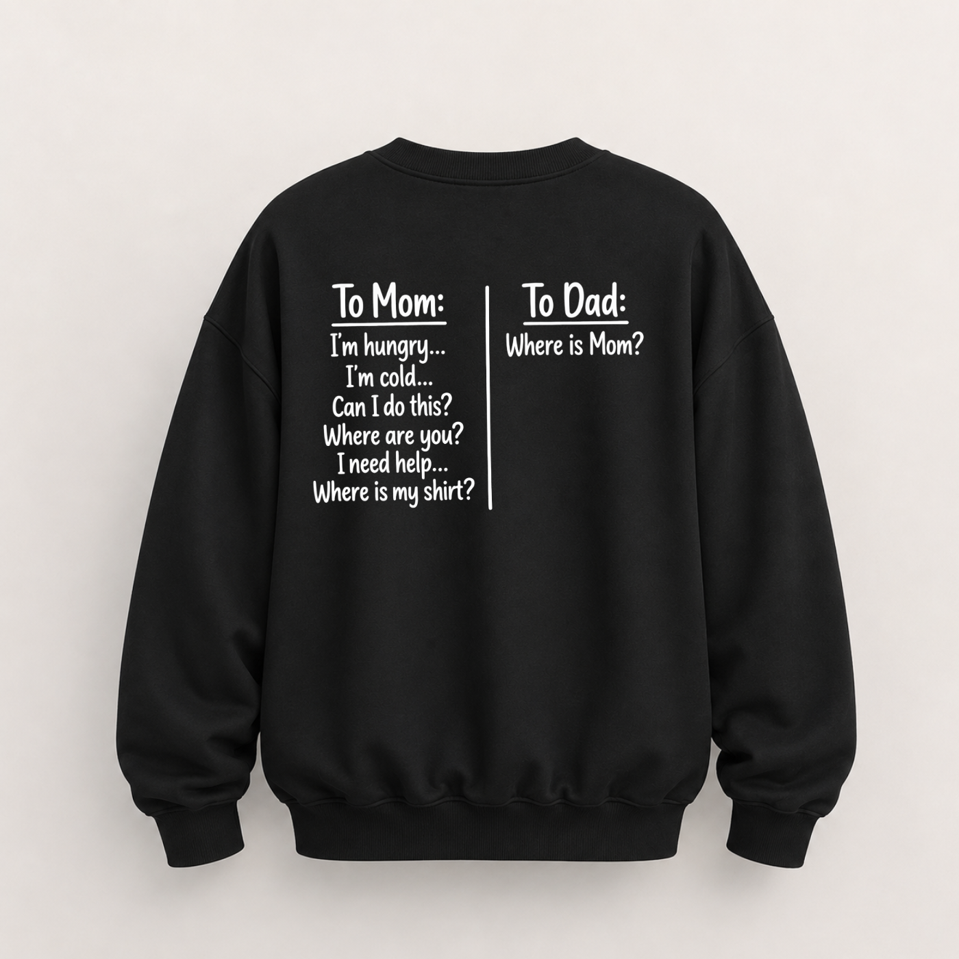 TO MOM TO DAD SWEATSHIRT (BACK PRINT)